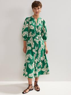 Phase Eight Louisa Palm Print Cotton Midi Dress, Green, Green