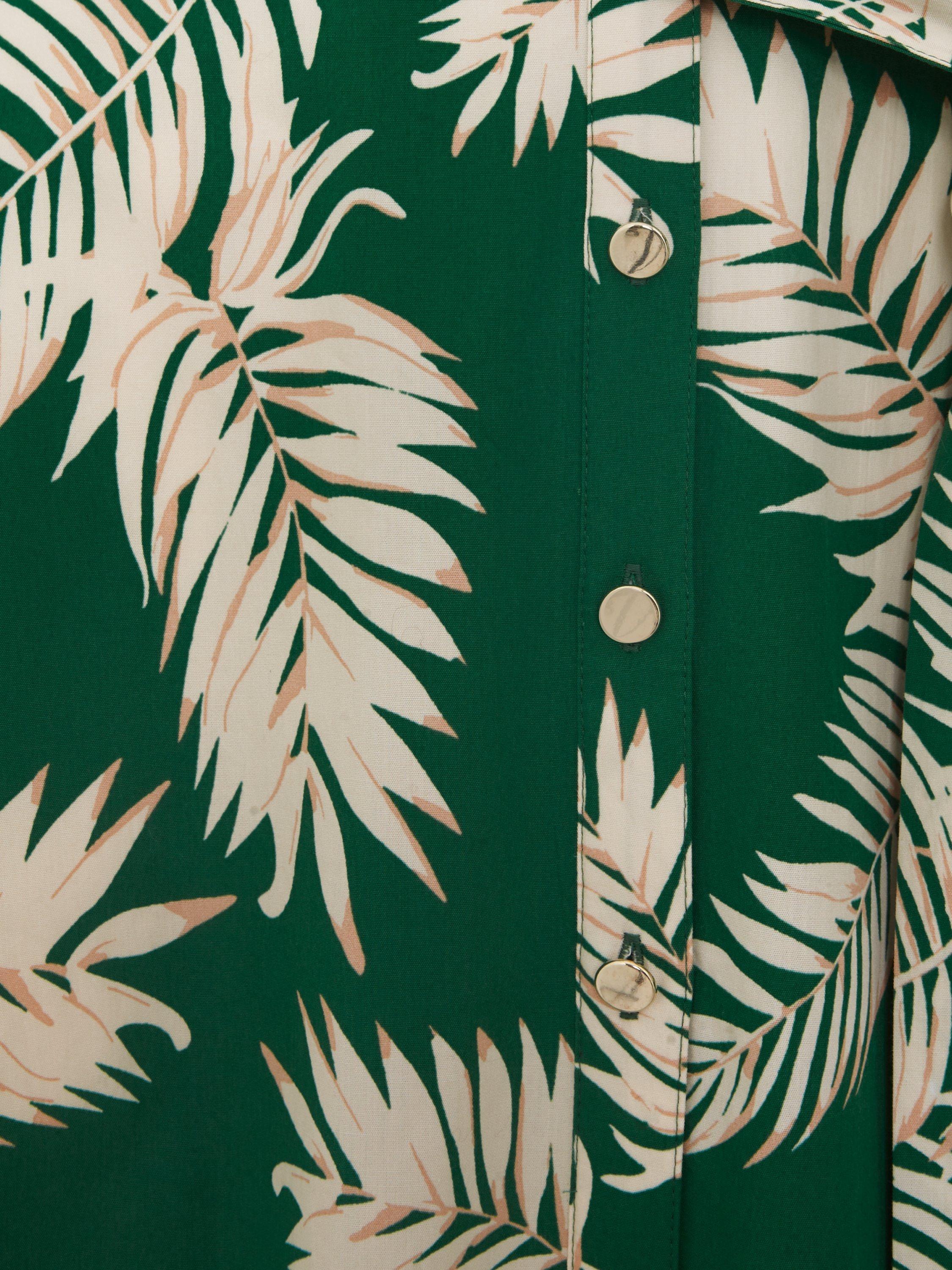 Product image 6 of 8, which shows Phase Eight Louisa Palm Print Cotton Midi Dress, Green, 8
