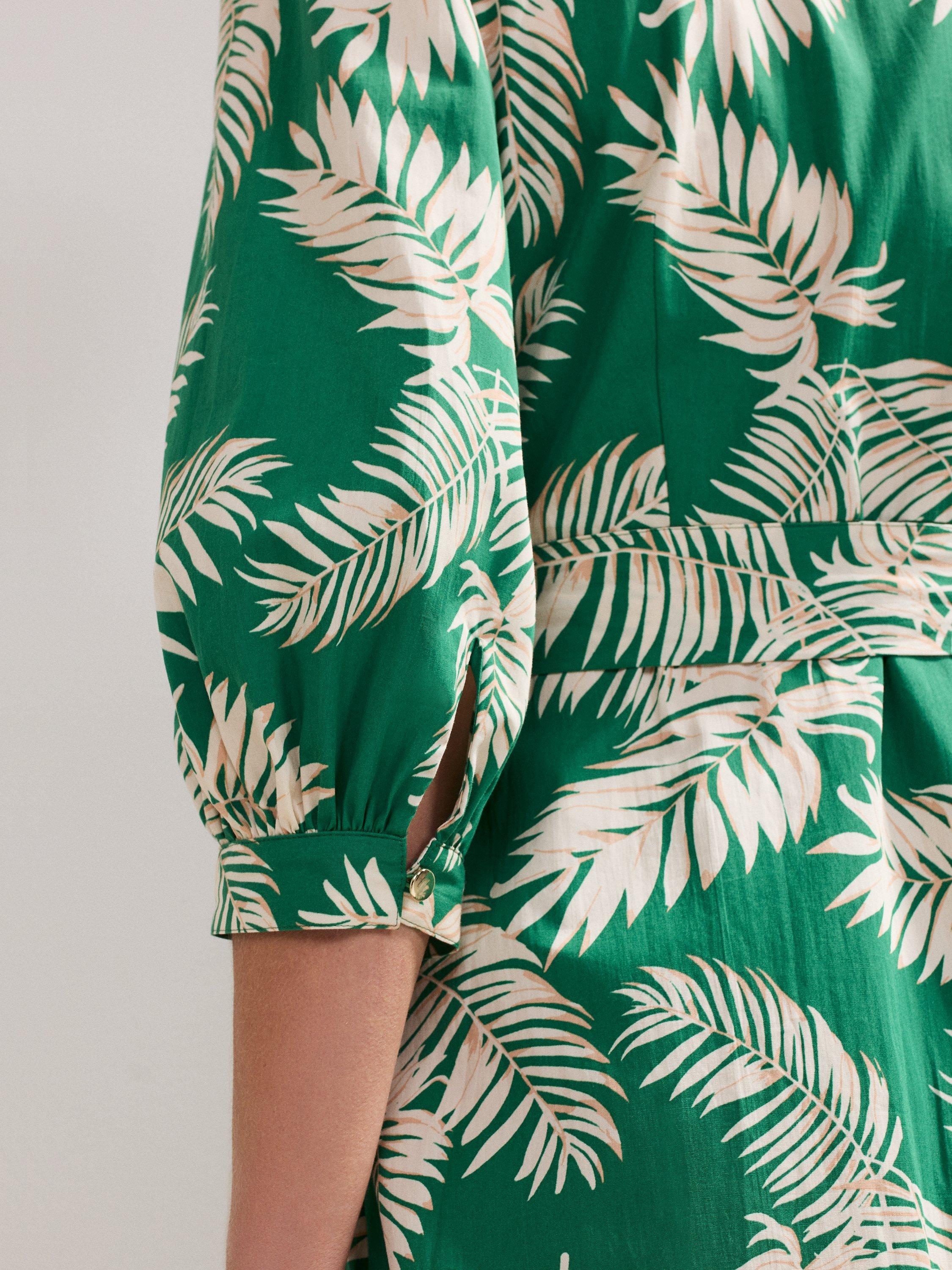 Product image 8 of 8, which shows Phase Eight Louisa Palm Print Cotton Midi Dress, Green, 8