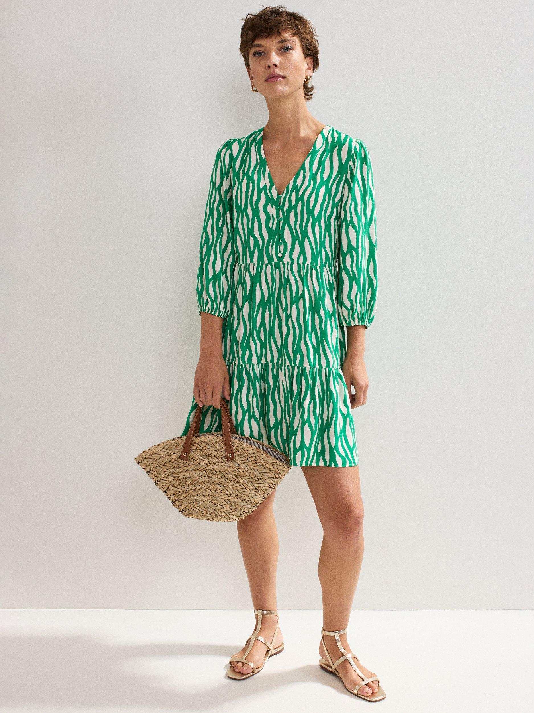 Product image 1 of 7, which shows Phase Eight Penele Abstract Print Mini Dress, Green, 8