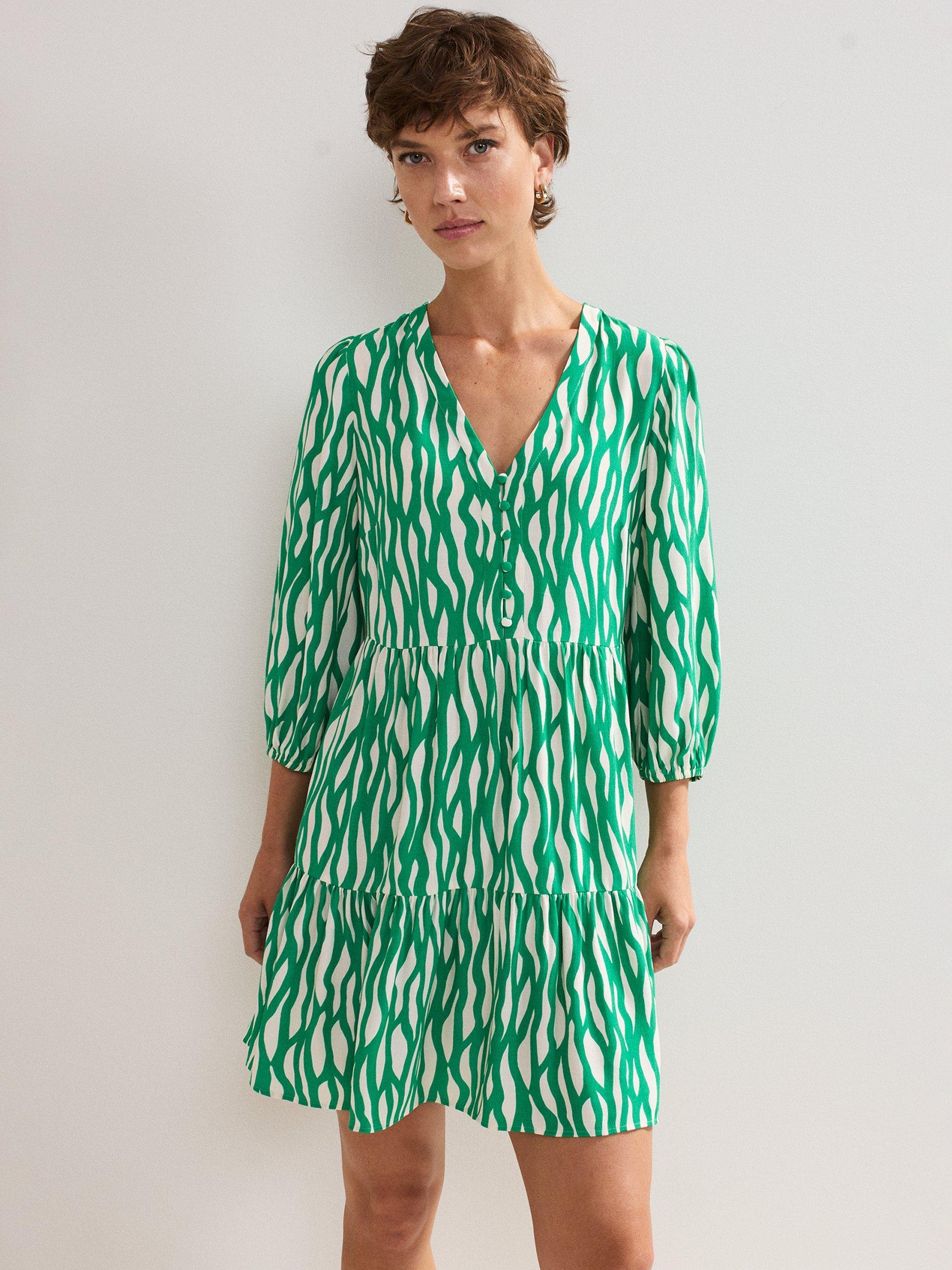 Product image 3 of 7, which shows Phase Eight Penele Abstract Print Mini Dress, Green, 8