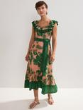 Phase Eight Sandra Linen Blend Floral Midi Dress, Coral