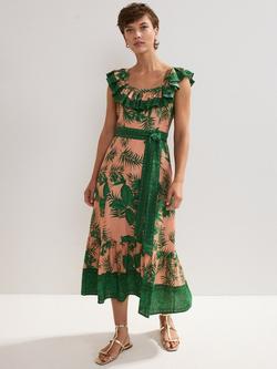 Phase Eight Sandra Linen Blend Floral Midi Dress, Coral, Coral