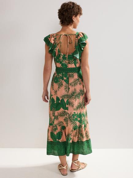 Phase Eight Sandra Linen Blend Floral Midi Dress, Coral - view 2, Coral