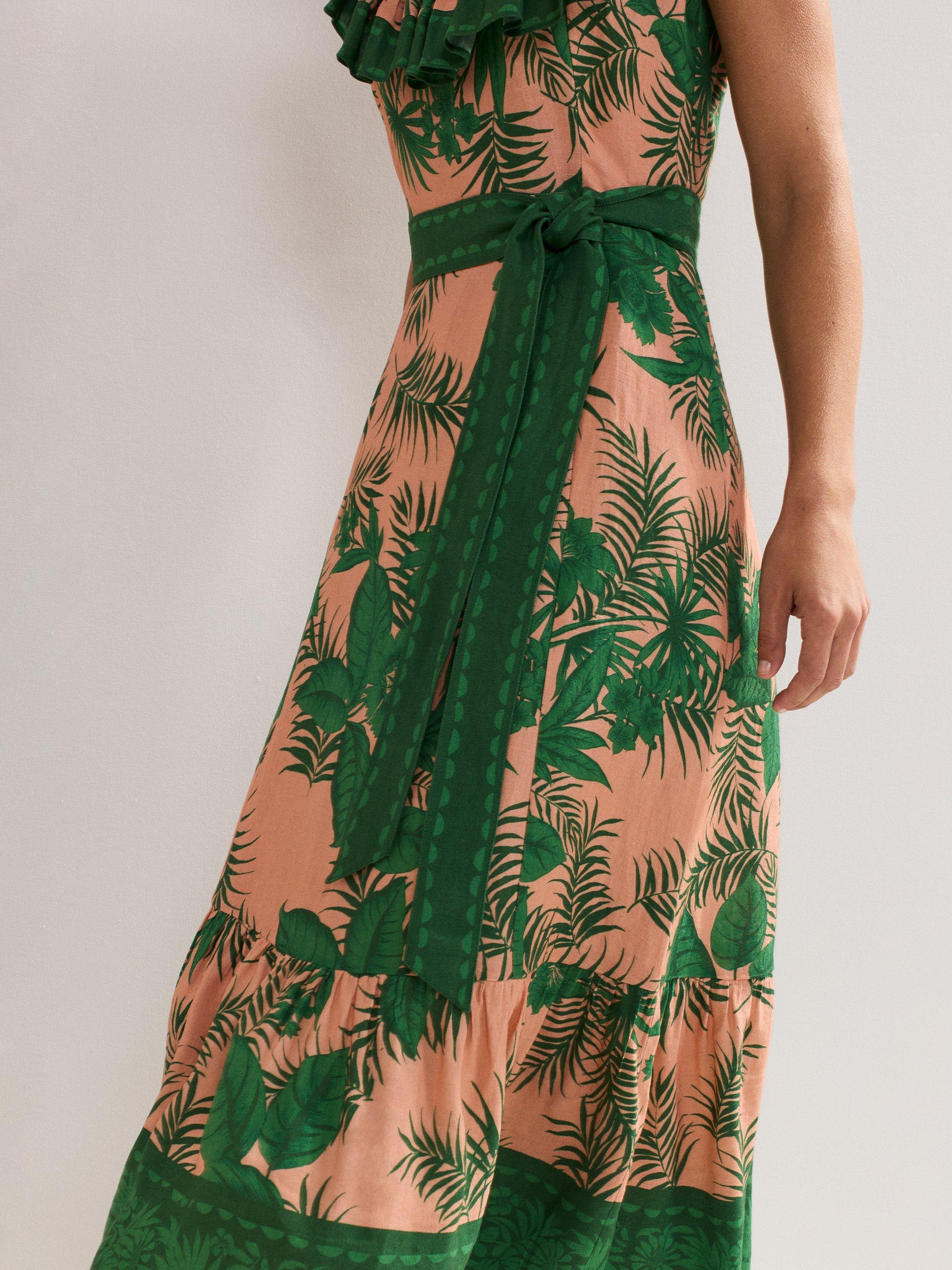 Phase Eight Sandra Linen Blend Floral Midi Dress, Coral