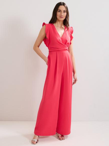 Phase Eight Ayla Wide Leg Ruffle Jumpsuit, Pink