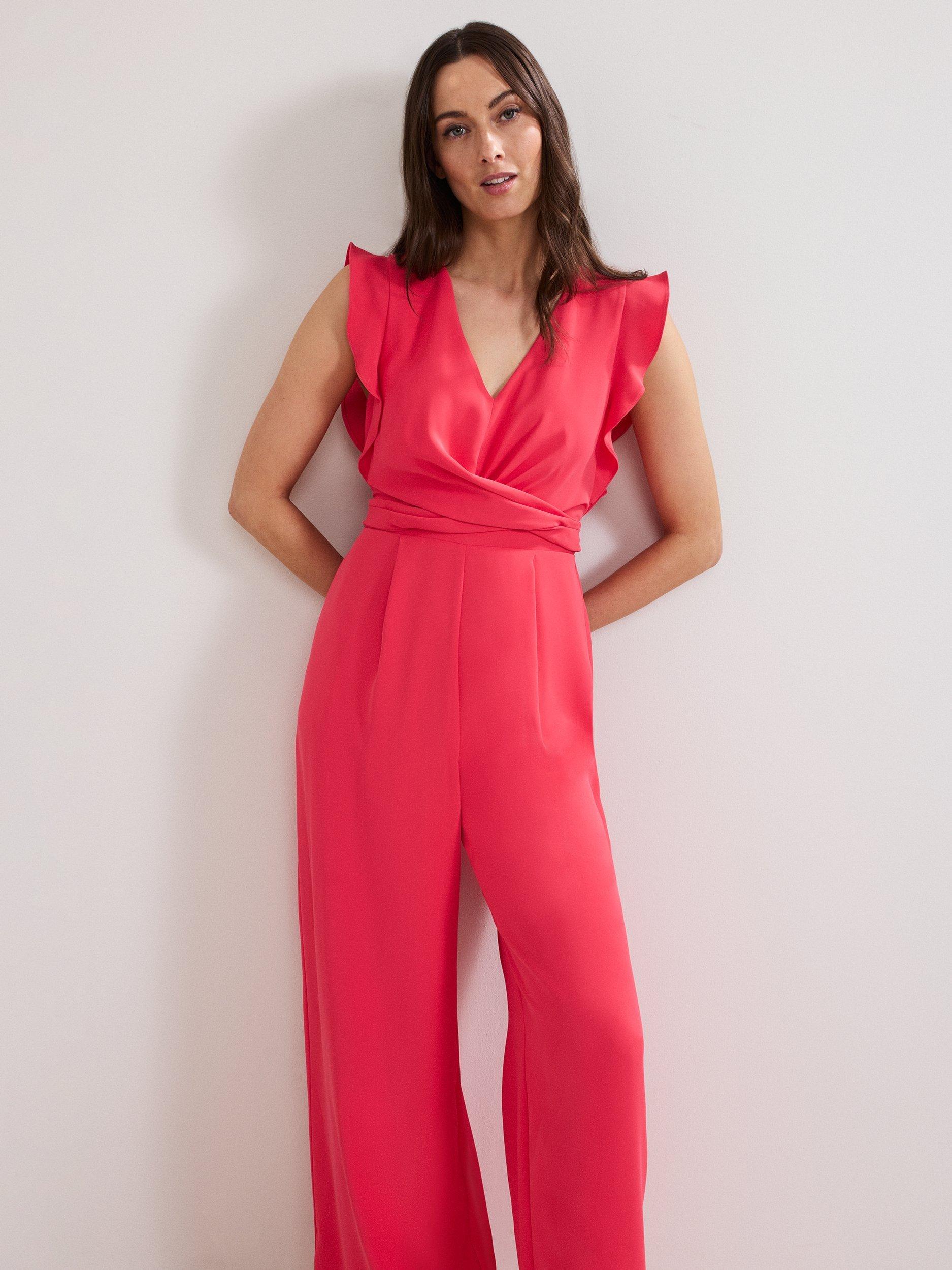 Product image 3 of 7, which shows Phase Eight Ayla Wide Leg Ruffle Jumpsuit, Pink, 6