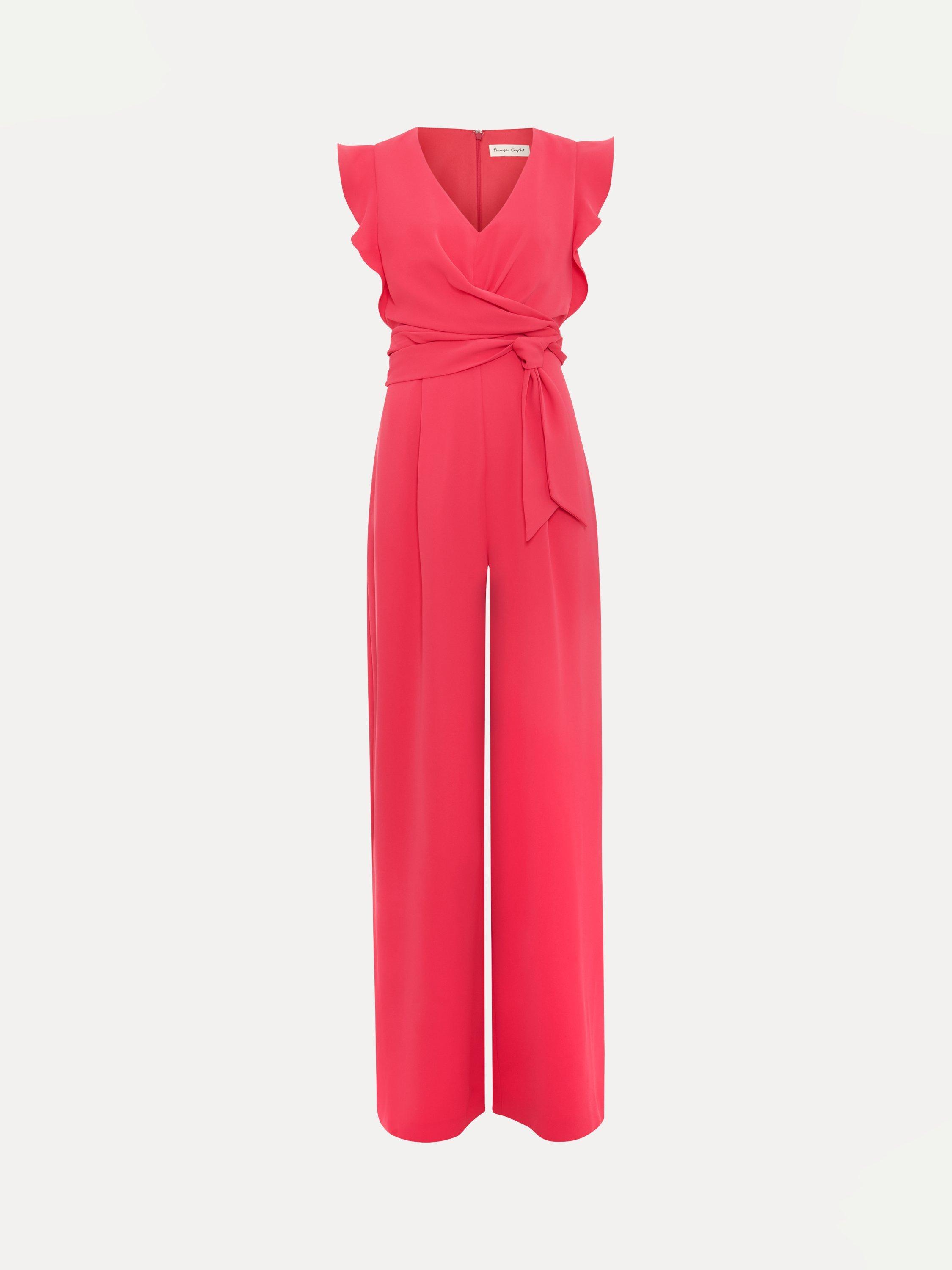 Product image 5 of 7, which shows Phase Eight Ayla Wide Leg Ruffle Jumpsuit, Pink, 6