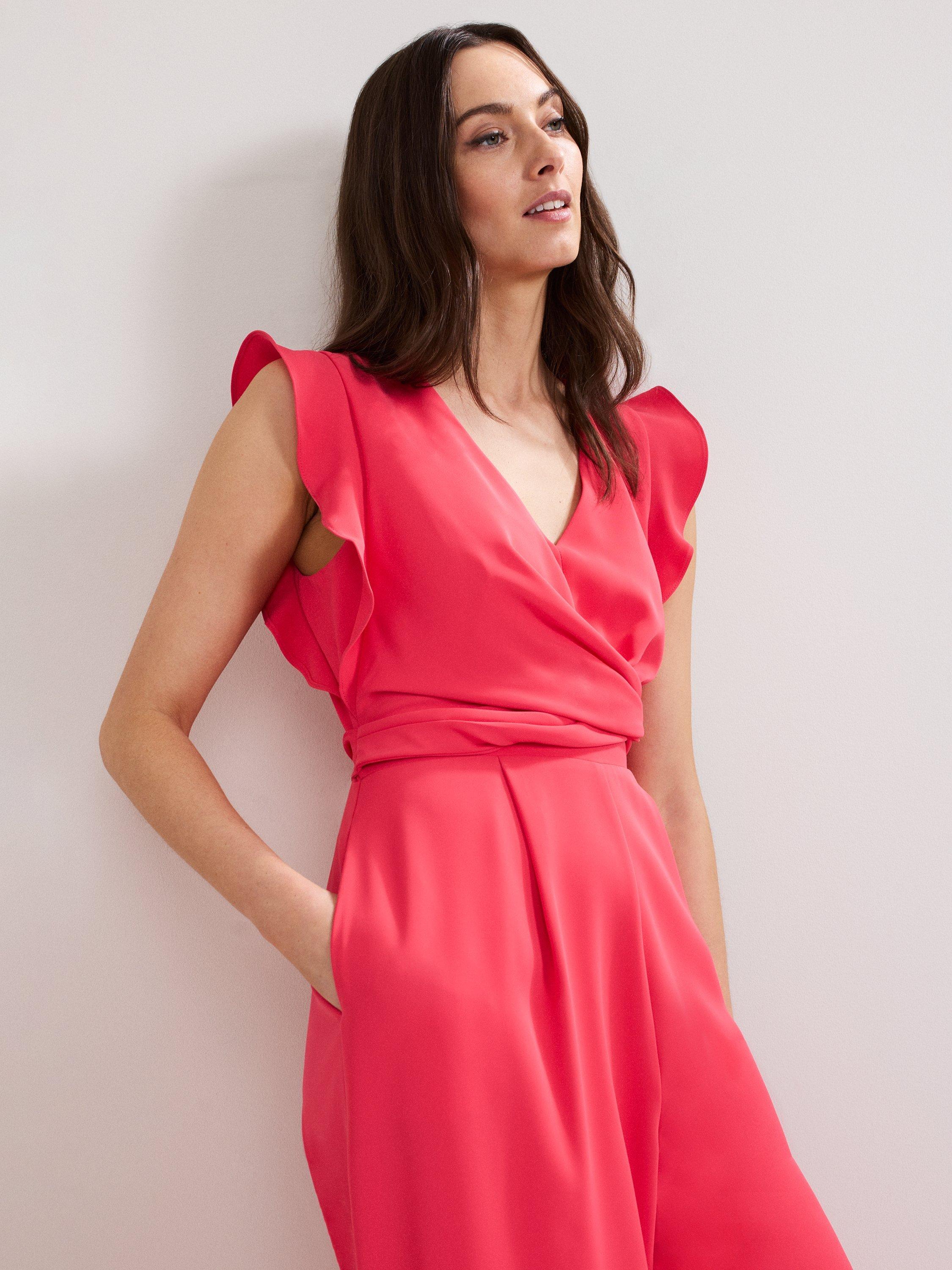 Product image 7 of 7, which shows Phase Eight Ayla Wide Leg Ruffle Jumpsuit, Pink, 6