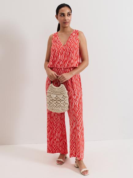 Phase Eight Petite Loren Abstract Jumpsuit, Pink/Red, Pink/Red
