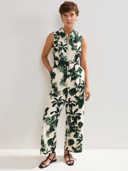 Phase Eight Tullisa Denim Palm Print Jumpsuit, Cream, Cream