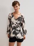 Phase Eight Simi V-Neck Palm Print Blouse, Black