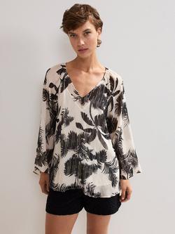Phase Eight Simi V-Neck Palm Print Blouse, Black, Black