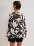 Phase Eight Simi V-Neck Palm Print Blouse, Black