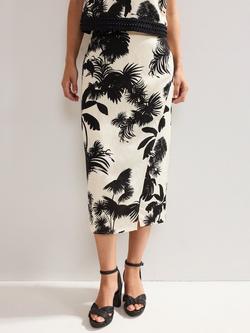 Phase Eight Vittoria Linen Blend Leaf Print Skirt, Black/Ivory, Black/Ivory