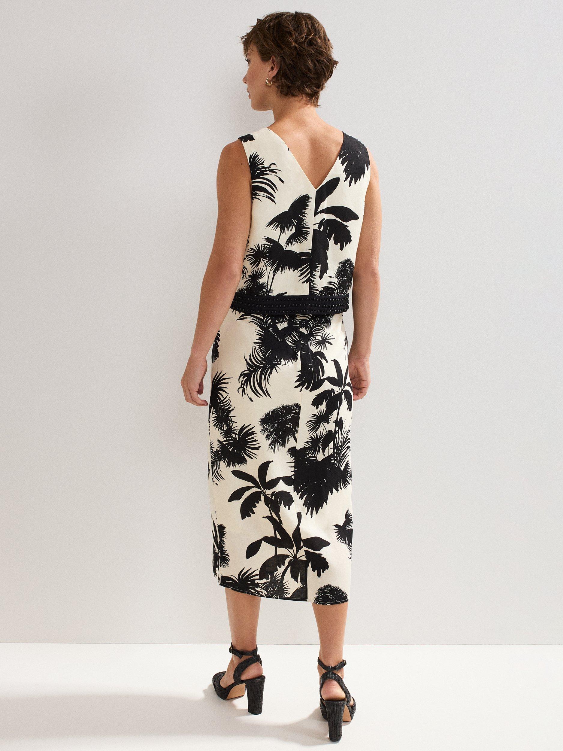 Product image 2 of 8, which shows Phase Eight Vittoria Linen Blend Leaf Print Skirt, Black/Ivory, 8