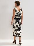 Phase Eight Vittoria Linen Blend Leaf Print Skirt, Black/Ivory