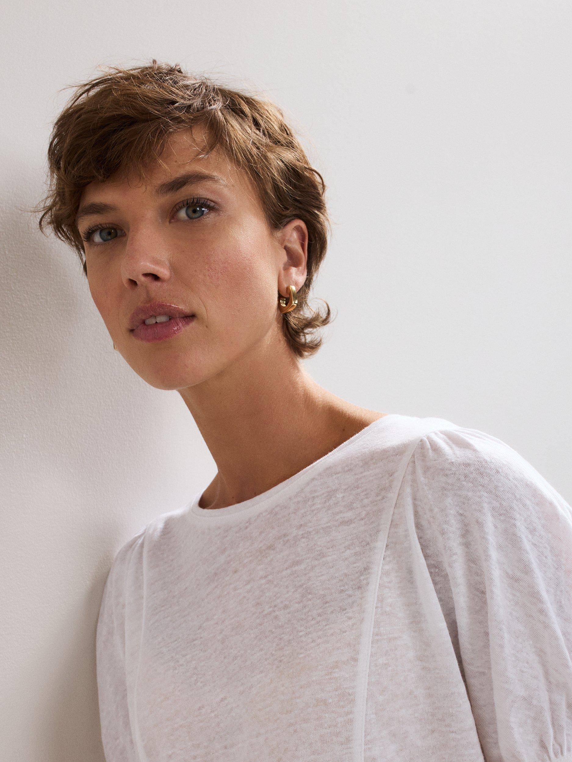 Product image 7 of 11, which shows Phase Eight Arabel Linen T-Shirt, White, 8