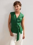 Phase Eight Mariana Linen V-Neck Button Top, Green