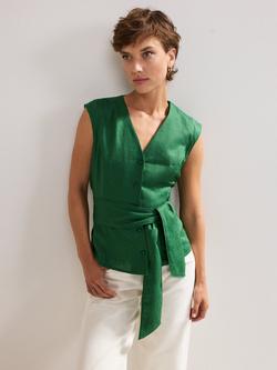 Phase Eight Mariana Linen V-Neck Button Top, Green, Green