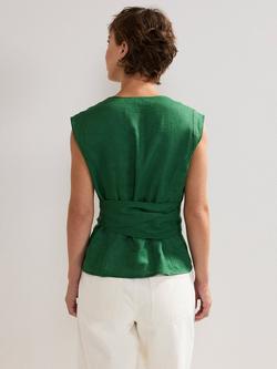 Phase Eight Mariana Linen V-Neck Button Top, Green - view 2, Green