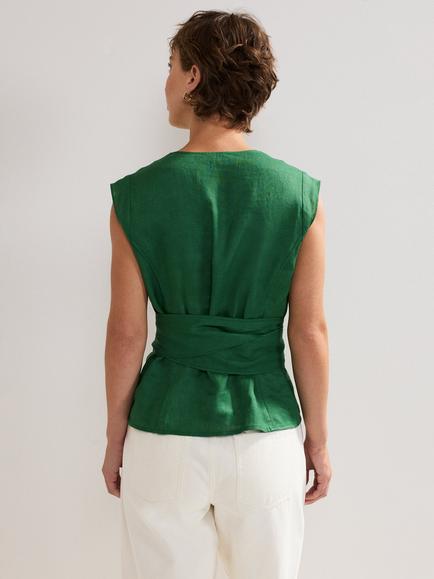 Phase Eight Mariana Linen V-Neck Button Top, Green - view 2, Green