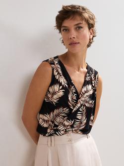 Phase Eight Sutton Wrap Front Leaf Print Top, Black, Black