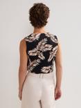 Phase Eight Sutton Wrap Front Leaf Print Top, Black