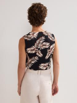 Phase Eight Sutton Wrap Front Leaf Print Top, Black - view 2, Black