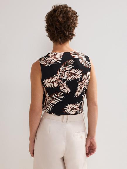 Phase Eight Sutton Wrap Front Leaf Print Top, Black - view 2, Black