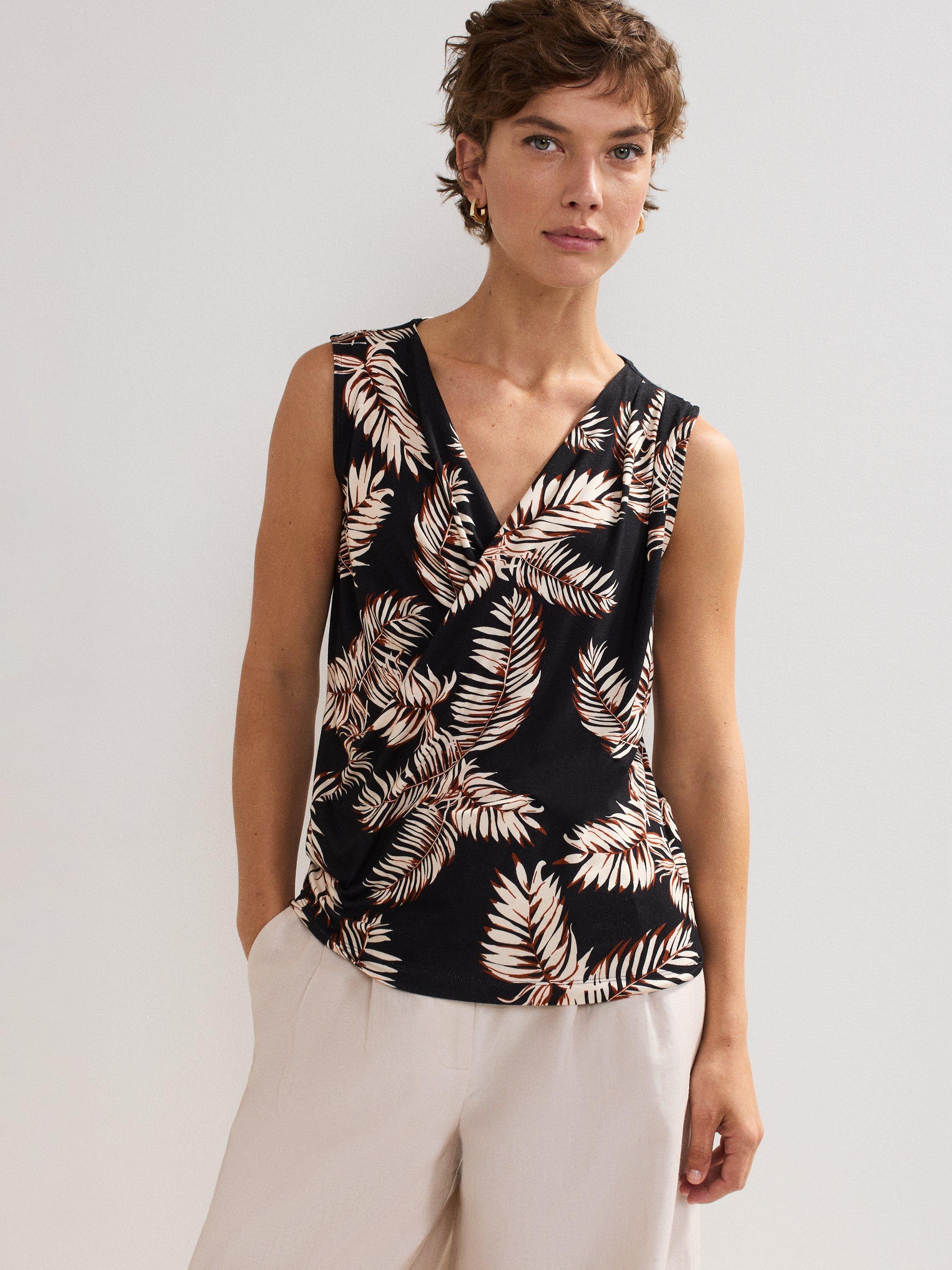 Product image 8 of 8, which shows Phase Eight Sutton Wrap Front Leaf Print Top, Black, 8