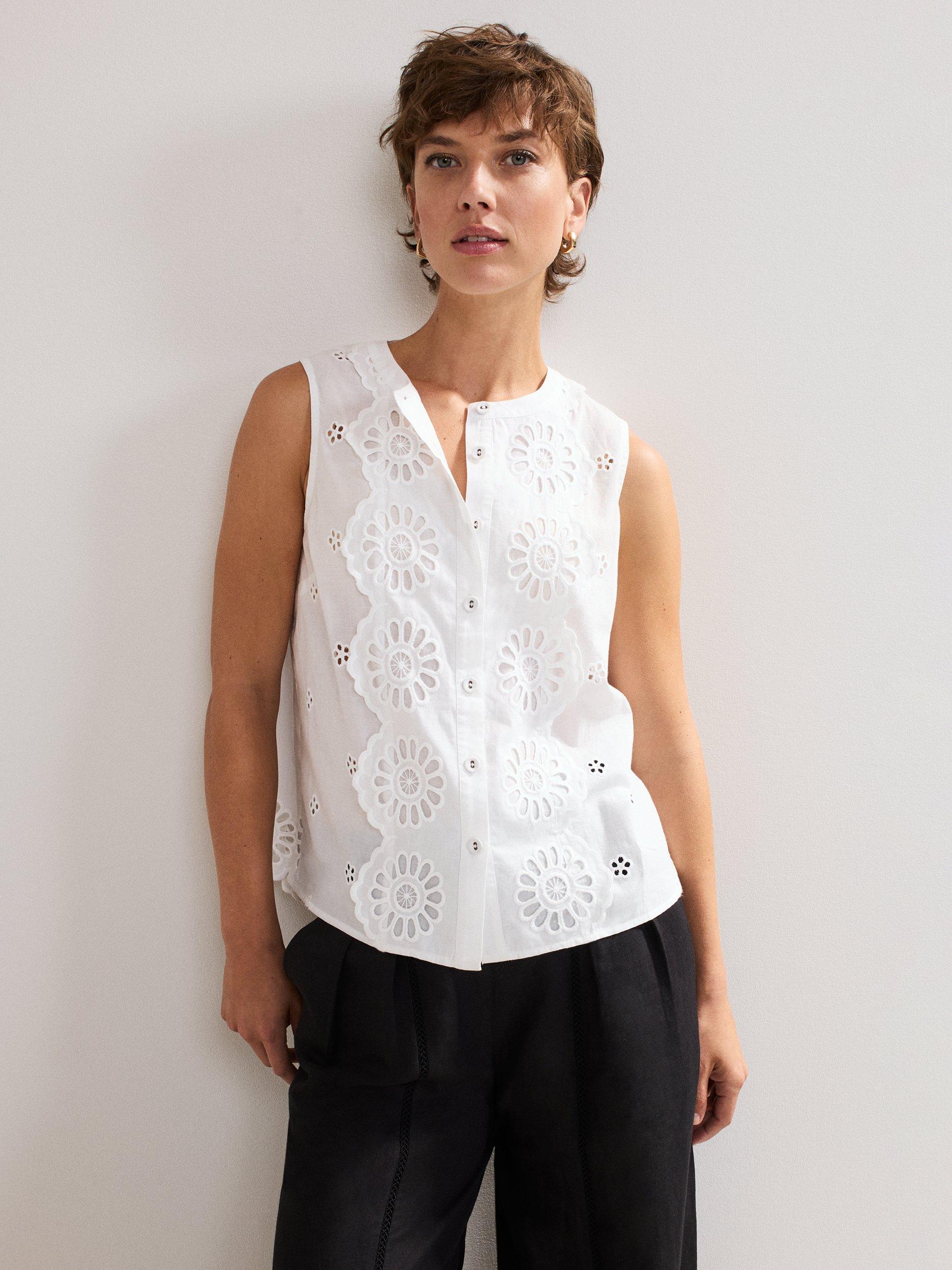 Product image 1 of 9, which shows Phase Eight Tilda Sleeveless Broderie Top, White, 8