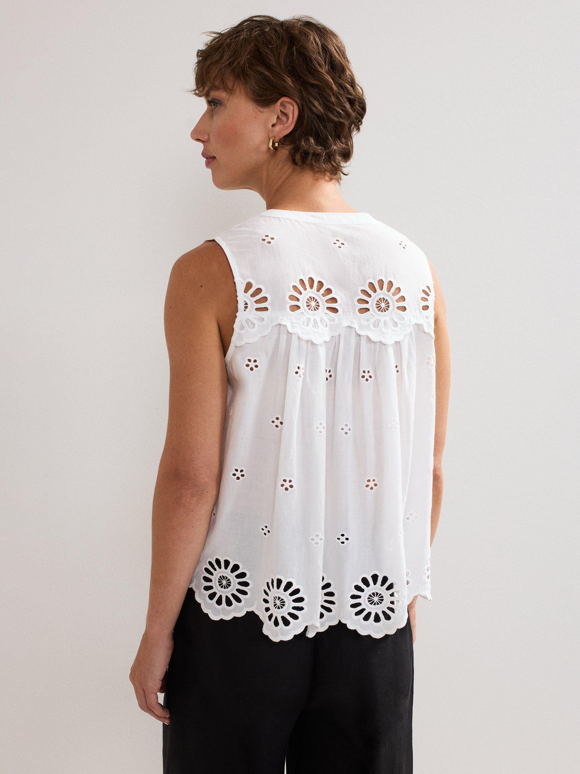 Product image 2 of 9, which shows Phase Eight Tilda Sleeveless Broderie Top, White, 8