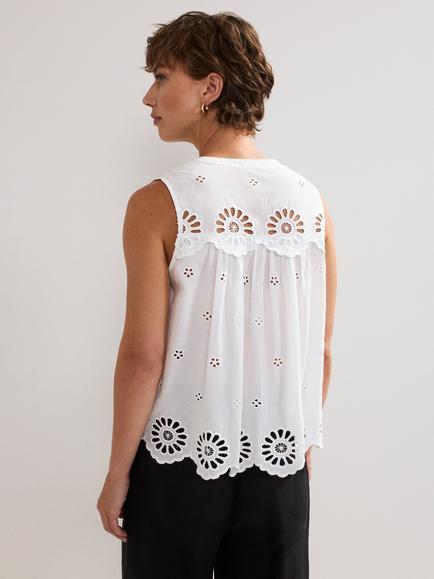 Phase Eight Tilda Sleeveless Broderie Top, White - view 2, White