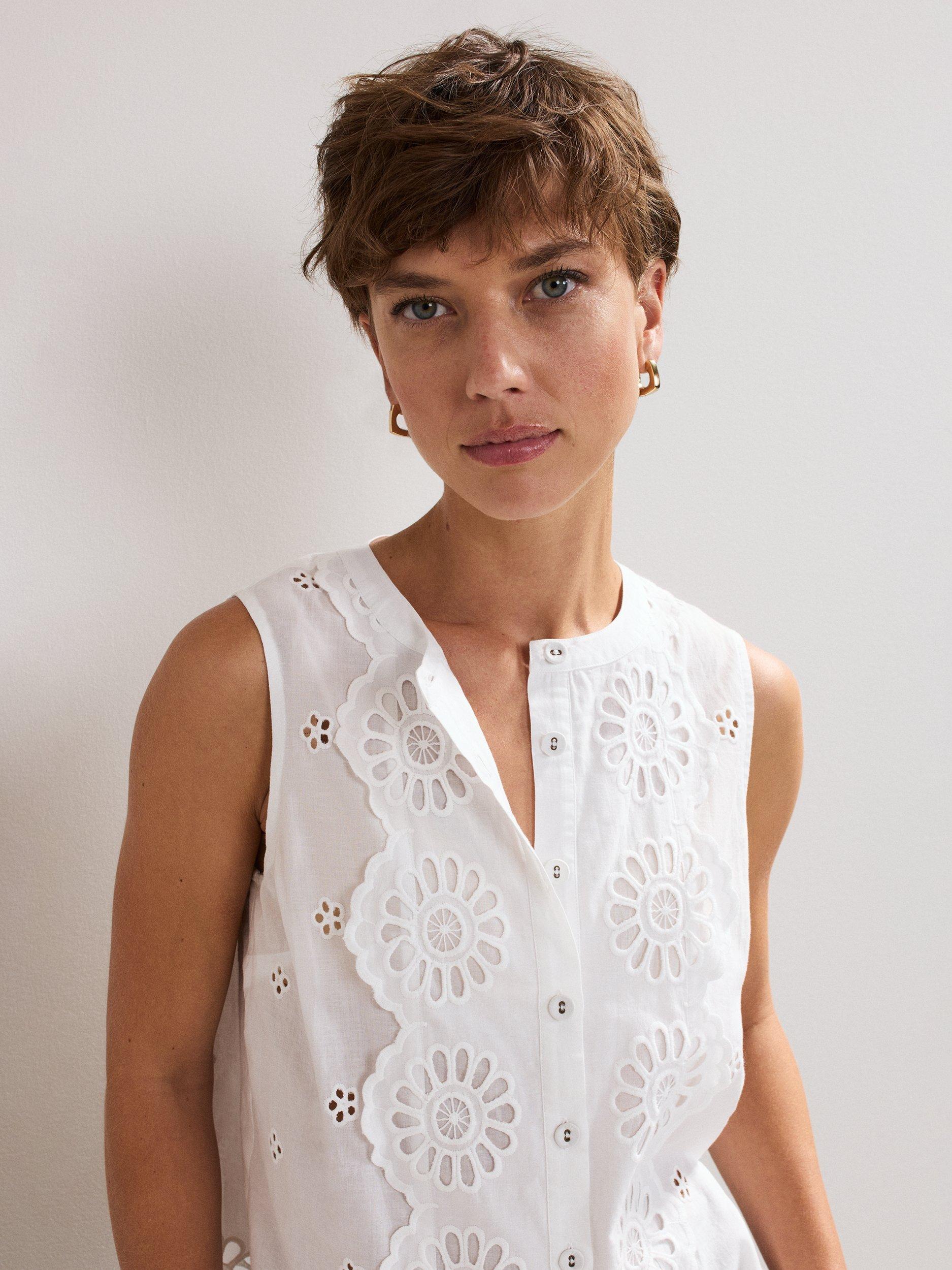 Product image 4 of 9, which shows Phase Eight Tilda Sleeveless Broderie Top, White, 8