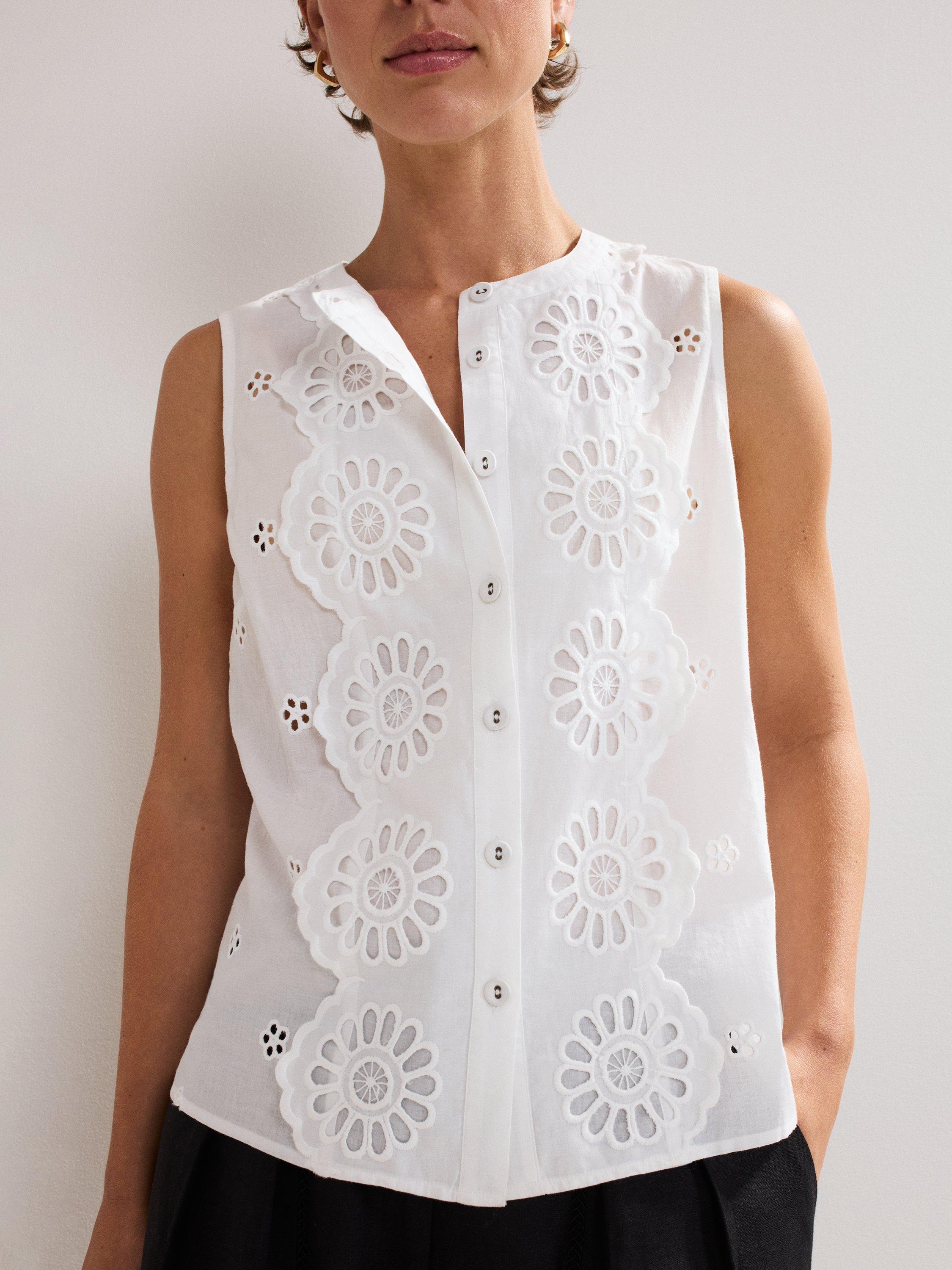 Product image 7 of 9, which shows Phase Eight Tilda Sleeveless Broderie Top, White, 8