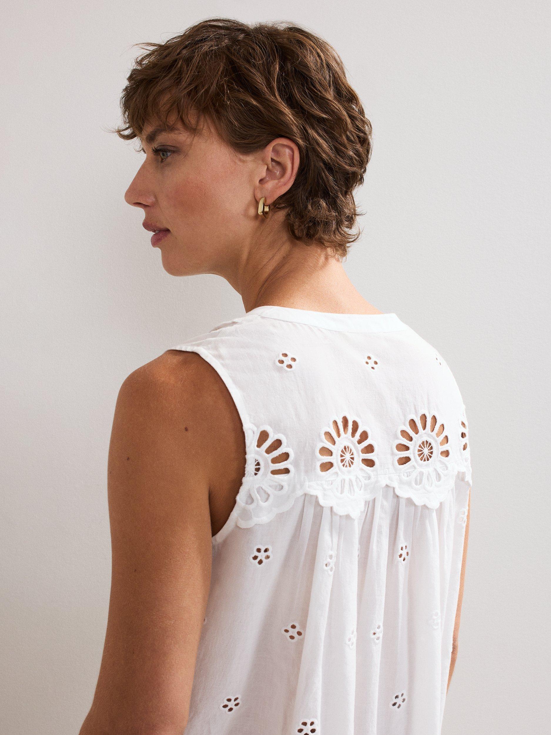 Product image 8 of 9, which shows Phase Eight Tilda Sleeveless Broderie Top, White, 8