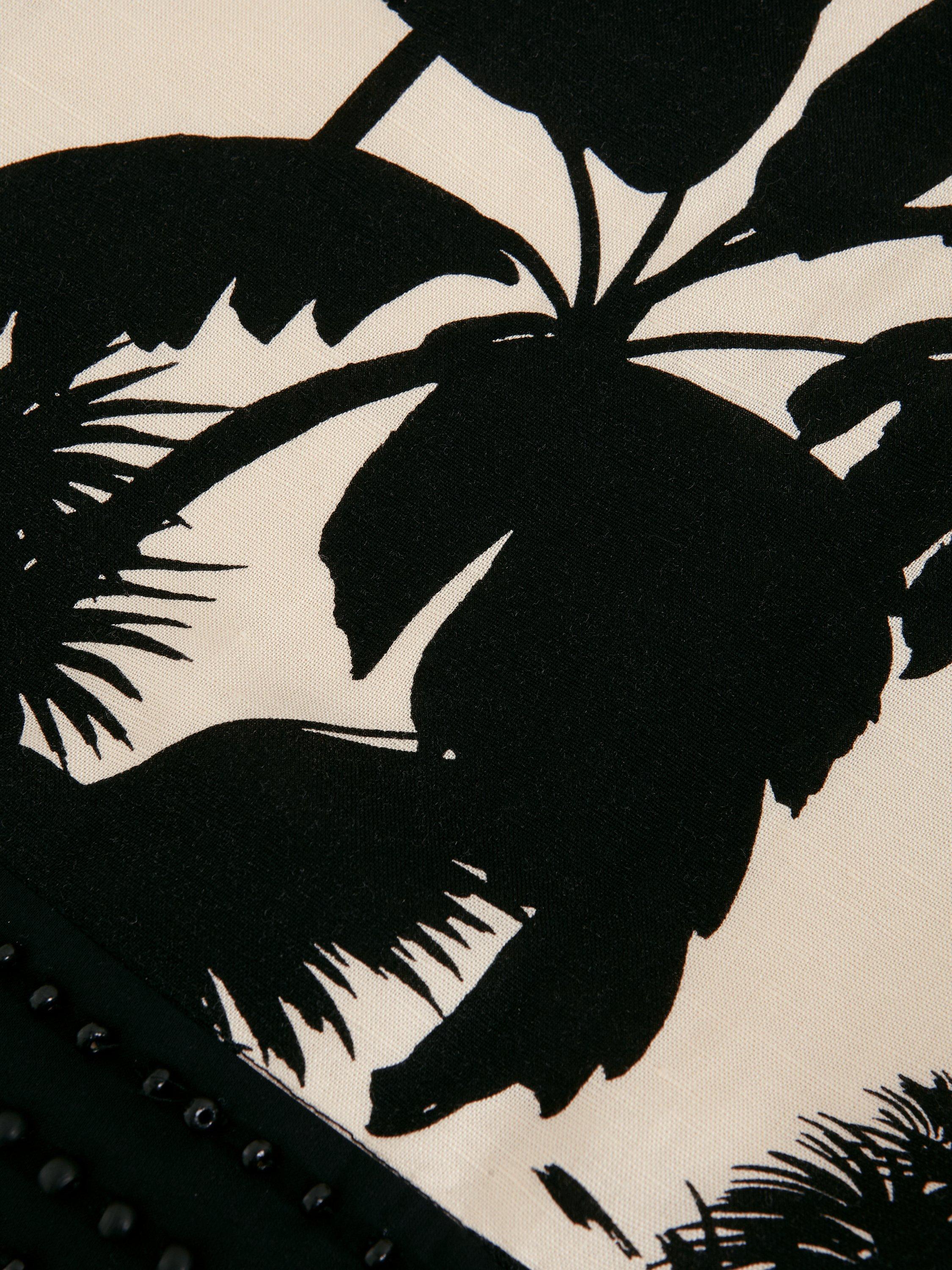Product image 6 of 7, which shows Phase Eight Linen Blend Leaf Print Vittoria Top, Black/Ivory, 8