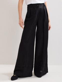 Phase Eight Ayse Linen Rich Wide Leg Trousers, Black, Black