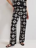 Phase Eight Maggie Crochet Knit Trousers, Black/Ivory