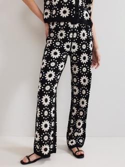 Phase Eight Maggie Crochet Knit Trousers, Black/Ivory, Black/Ivory