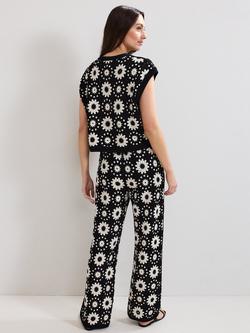 Phase Eight Maggie Crochet Knit Trousers, Black/Ivory - view 2, Black/Ivory