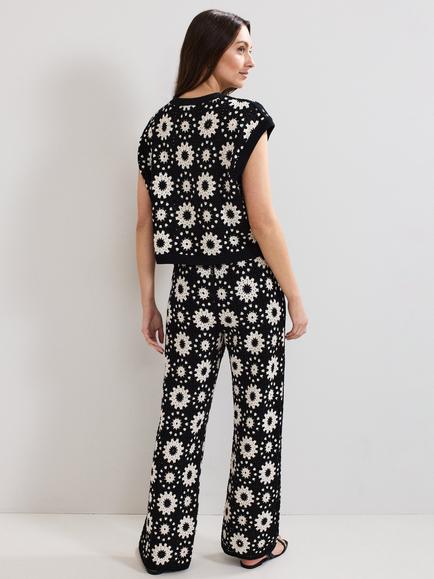 Phase Eight Maggie Crochet Knit Trousers, Black/Ivory - view 2, Black/Ivory