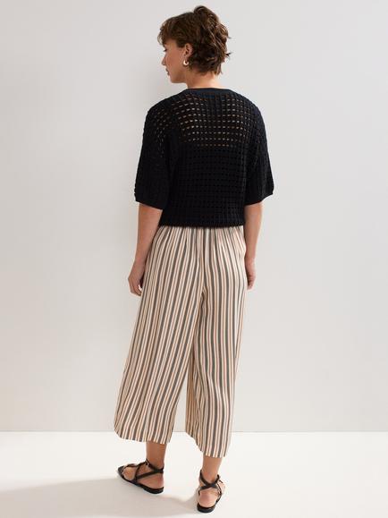 Phase Eight Malaya Stripe Print Culotte Trousers, Black/Ivory - view 2, Black/Ivory