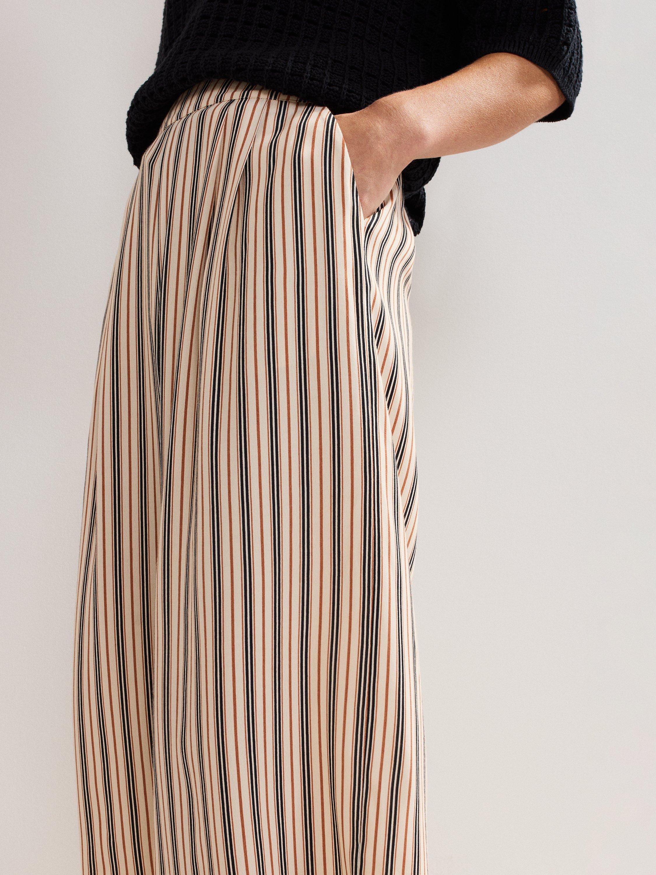 Product image 4 of 7, which shows Phase Eight Malaya Stripe Print Culotte Trousers, Black/Ivory, 8