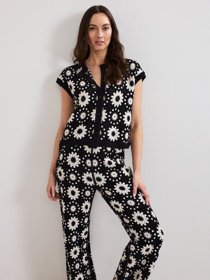 Phase Eight Maggie Floral Crochet Waistcoat, Black/Ivory, Black/Ivory