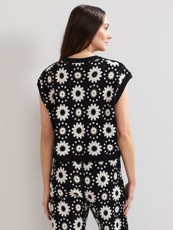 Phase Eight Maggie Floral Crochet Waistcoat, Black/Ivory - view 2, Black/Ivory