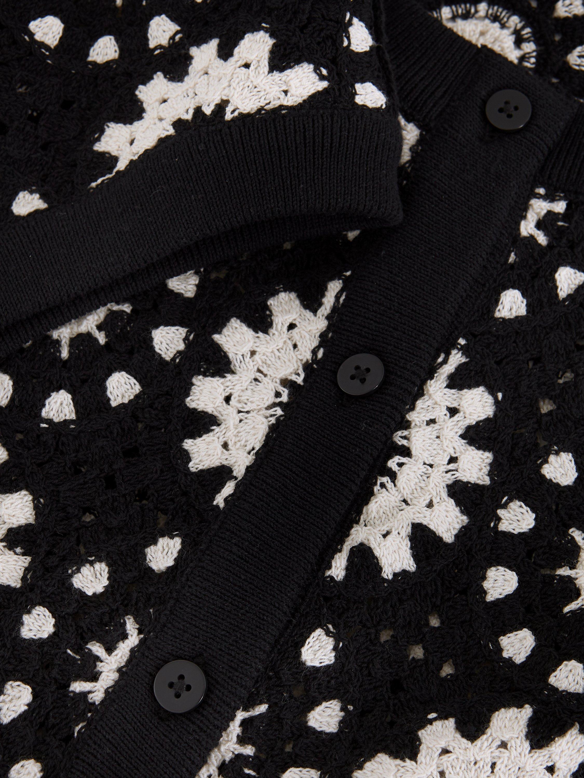 Product image 6 of 9, which shows Phase Eight Maggie Floral Crochet Waistcoat, Black/Ivory, S