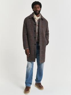 GANT Wool Blend Check Overcoat, Deep Brown