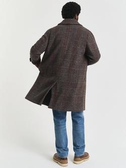 GANT Wool Blend Check Overcoat - view 2, Deep Brown